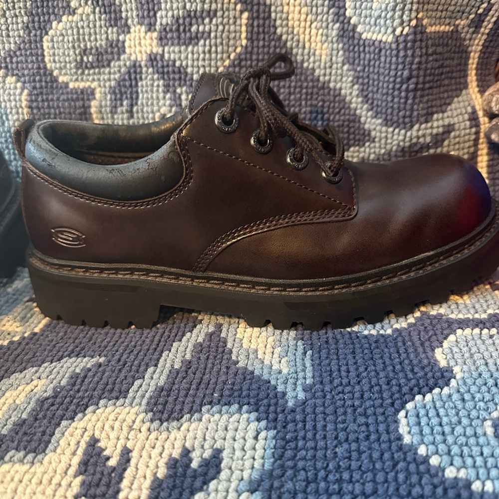 Skechers Brown Leather Lace-Up Work Shoes Men’s Size 9